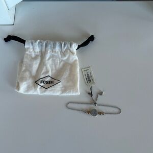 Fossil Merrit Blue Mother of Pearl Disc Bolo Bracelet Brand New